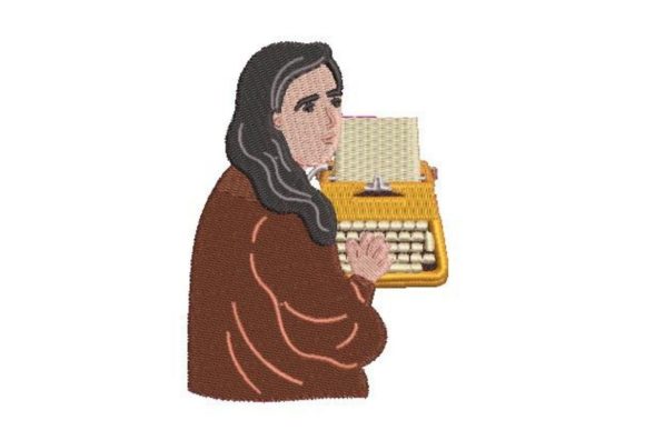 Elegant Woman Using a Typewriter Embroidery